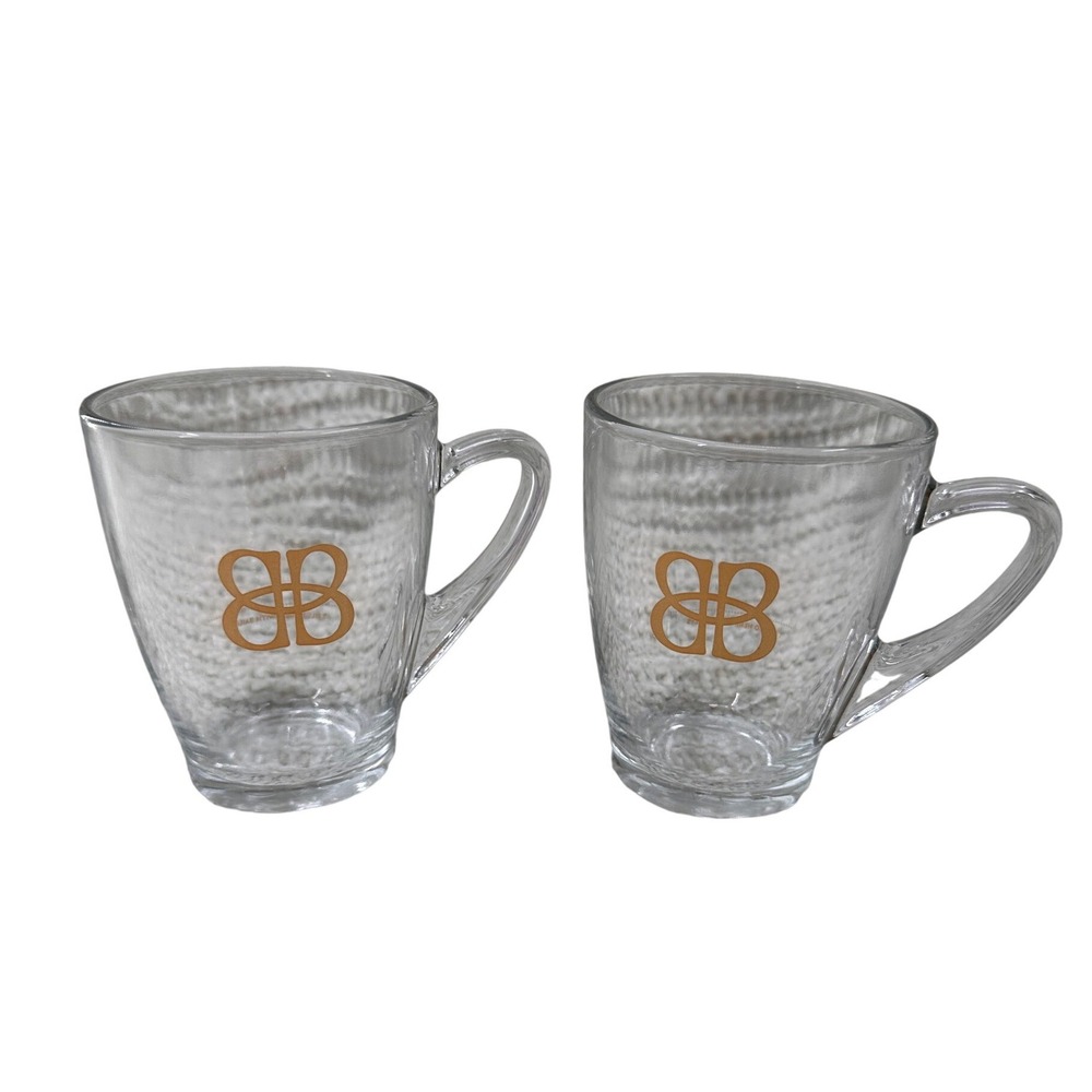 Baileys Irish Cream Glass Coffee Mugs Set of 2 Gold Logo‎ Clear Cups Barware 4in